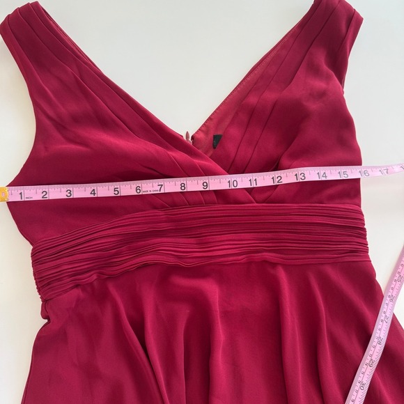 EVER PRETTY Chiffon Burgundy Ruched Waist Pixie Asymmetric Hem Dress 8 Faerie - Picture 7 of 10